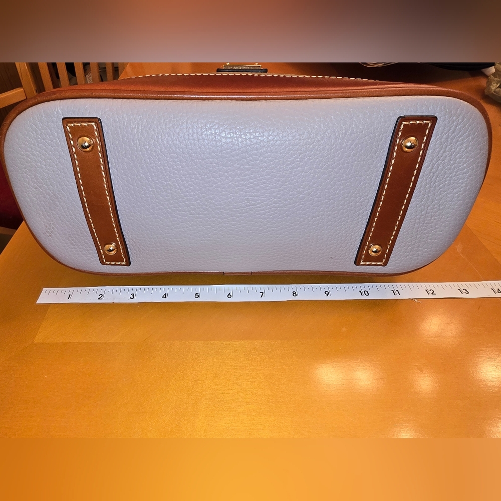 DOONEY & BOURKE Taupe Zip Zip Domed Pebbled Leather Satchel w Strap - Picture 5 of 16